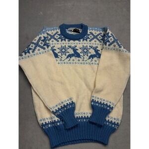 VossKnit Vintage Wool Nordic Reindeer Snowflake Fair Isle Sweater Medium
